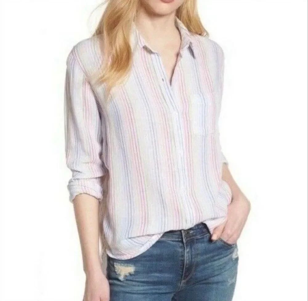 Rails Charli Isla Stripe Linen Blend Button Down XS